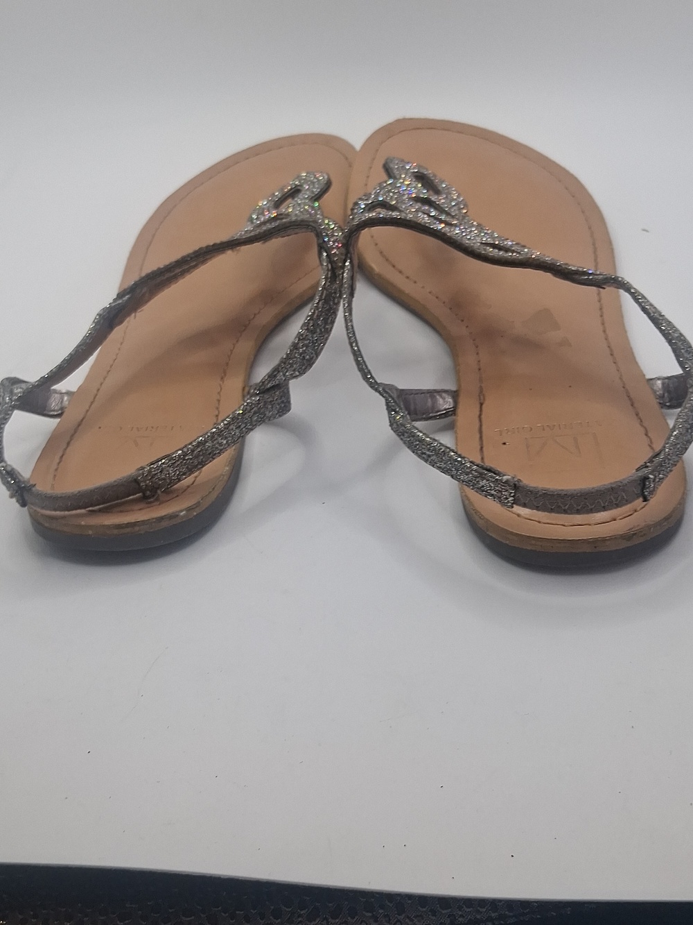 Material Girl Silver Rhinestone T-Strap Sandals - Picture 7 of 7